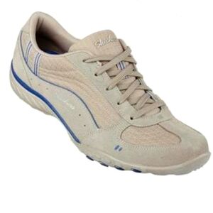 Skechers Size 8 Just Relax Lace Up Casual Tenner Shoe shoes Women's Stone / Blue